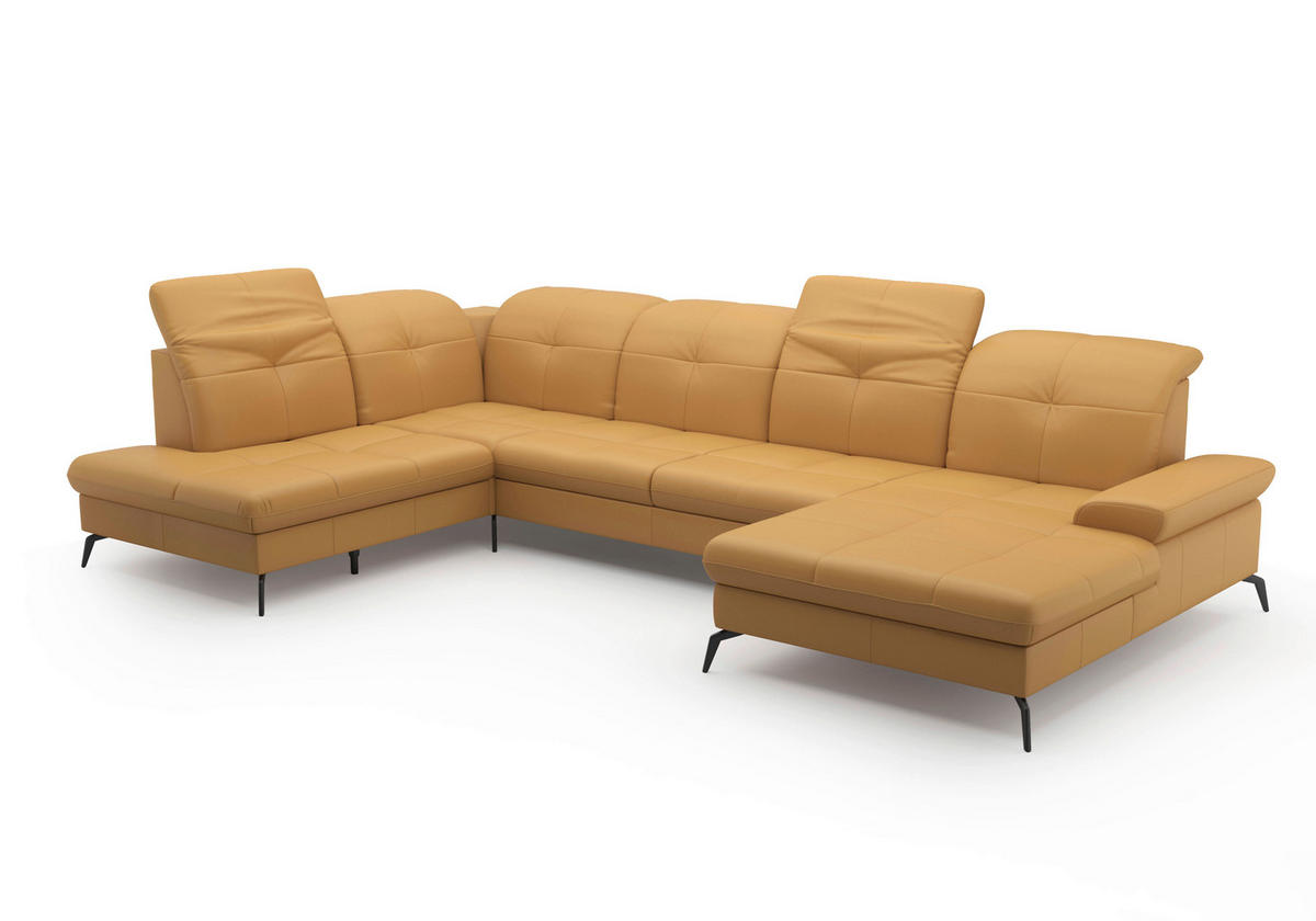 WOHNLANDSCHAFT Currygelb Echtleder  - Currygelb/Schwarz, KONVENTIONELL, Leder/Metall (231/357/185cm) - Sit & More