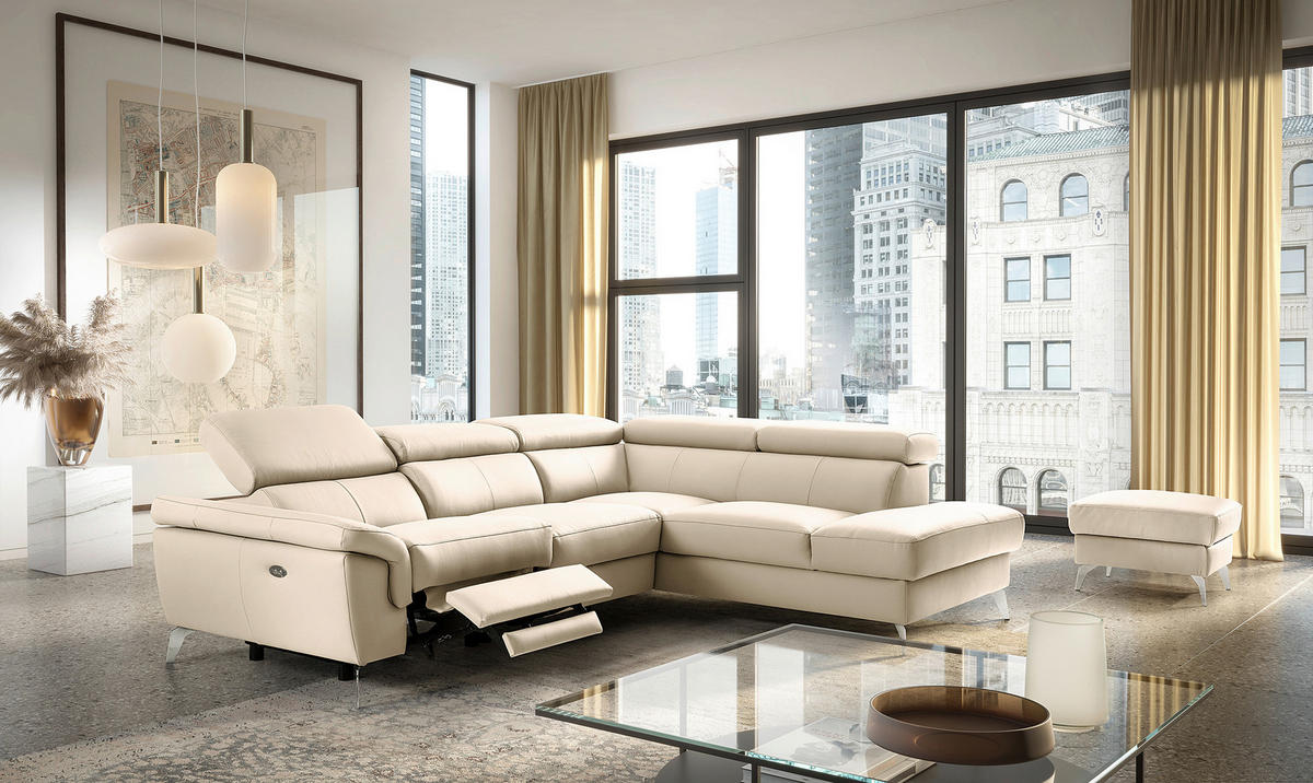 ECKSOFA  in Lederlook Echtleder Grau  265/210 cm  - Chromfarben/Grau, Design, Leder/Textil (265/210cm) - Livetastic