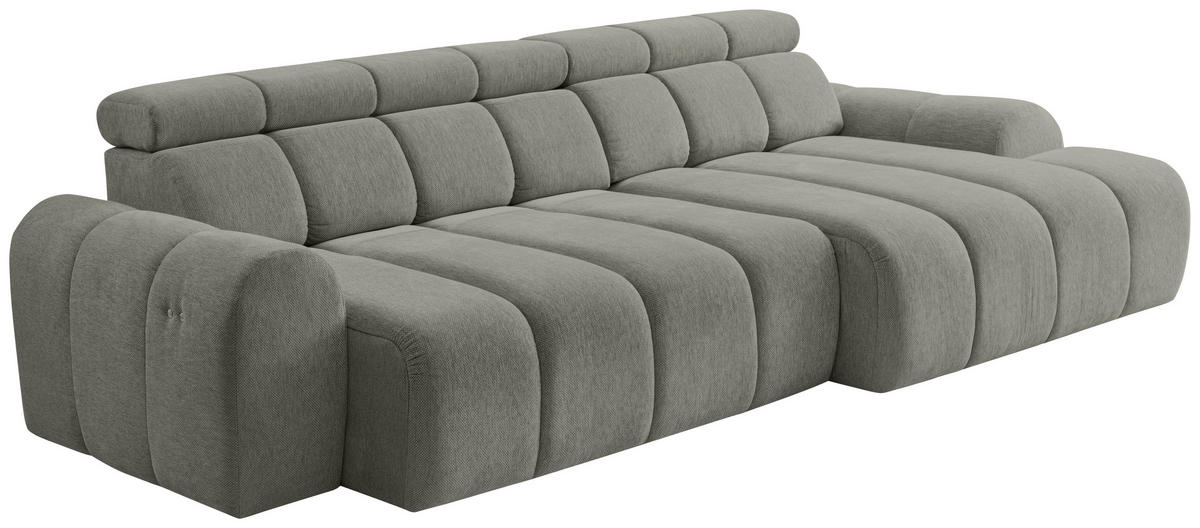 ECKSOFA Grau Chenille Bettkasten, Rücken echt, Kopfteilverstellung, Sitzvorzug  - Schwarz/Grau, Design, Kunststoff/Textil (290/152cm) - Stylife