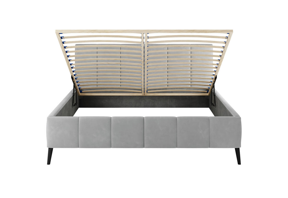 POLSTERBETT 180/200 cm  in Hellgrau  - Hellgrau/Schwarz, Trend, Holz/Textil (180/200cm) - home24