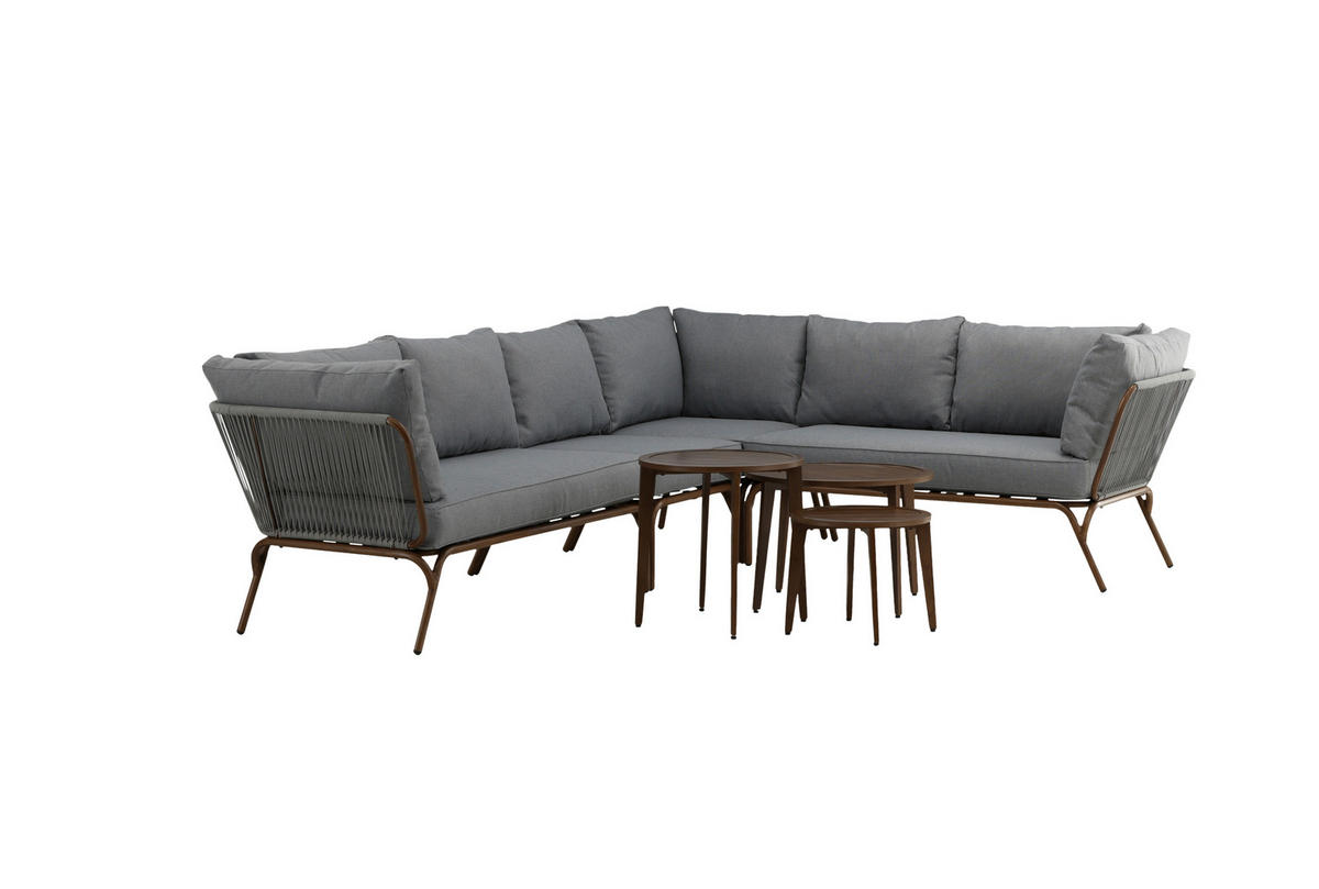 DINING-LOUNGESET  - Braun/Grau, KONVENTIONELL, Textil/Metall - Gardenson