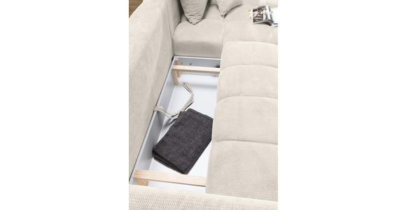 ECKSOFA Creme Plüsch Zierkissen, Rückenkissen, Bettkasten, Schlaffunktion, Rücken echt, Liegefläche im Originalstoff  - Creme/Schwarz, KONVENTIONELL, Kunststoff/Textil (253/192cm) - Carryhome