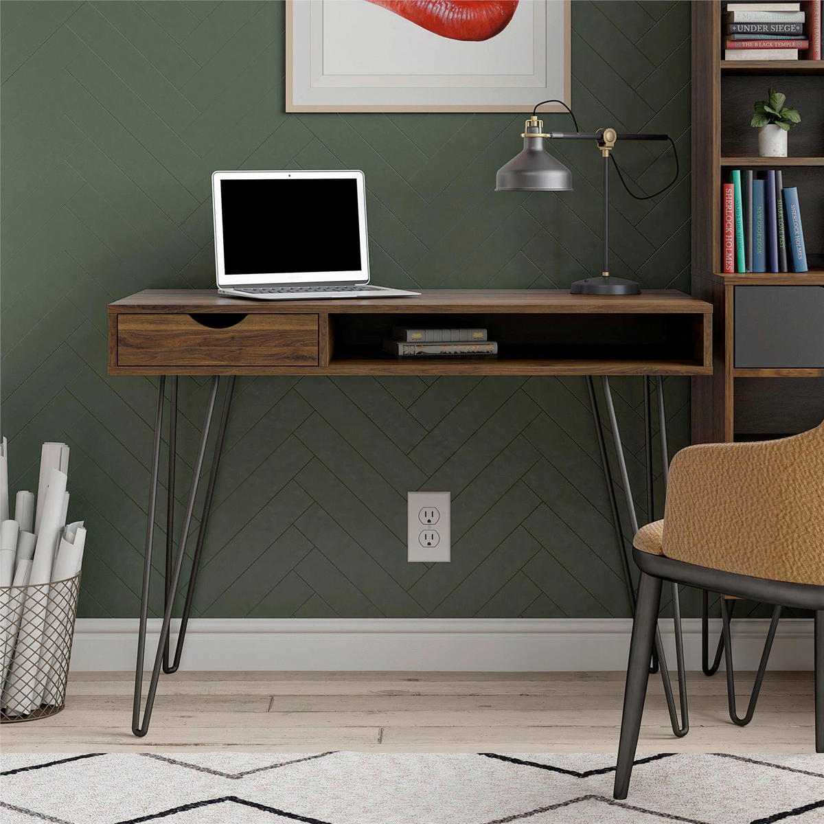 SCHREIBTISCH  in Walnussfarben  - Walnussfarben/Schwarz, Design, Holzwerkstoff/Metall (104/77/49cm) - MID.YOU