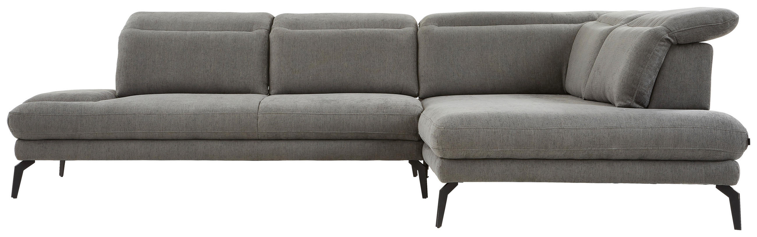 ECKSOFA inkl.Funktionen Grau Webstoff  - Schwarz/Grau, Design, Textil/Metall (293/197cm) - Stylife