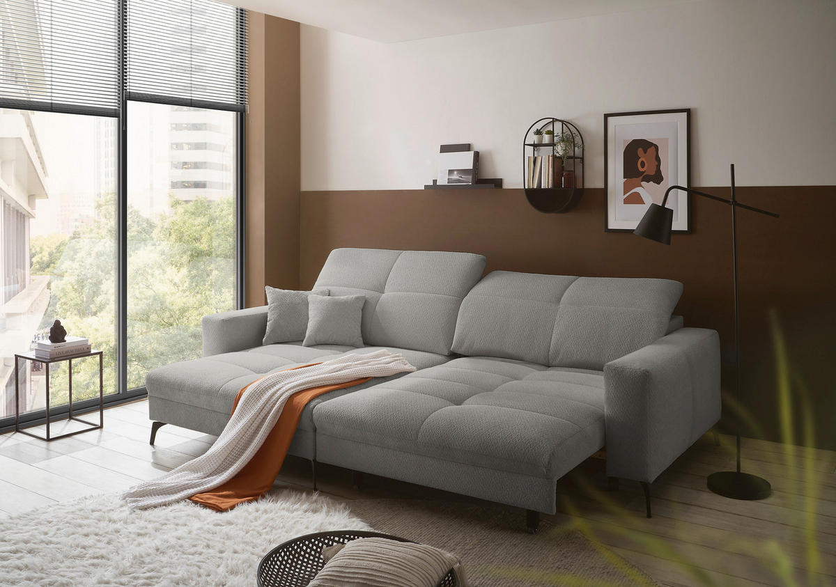 ECKSOFA Grau Webstoff  - Schwarz/Grau, KONVENTIONELL, Textil/Metall (180/285cm) - SetOne by Musterring