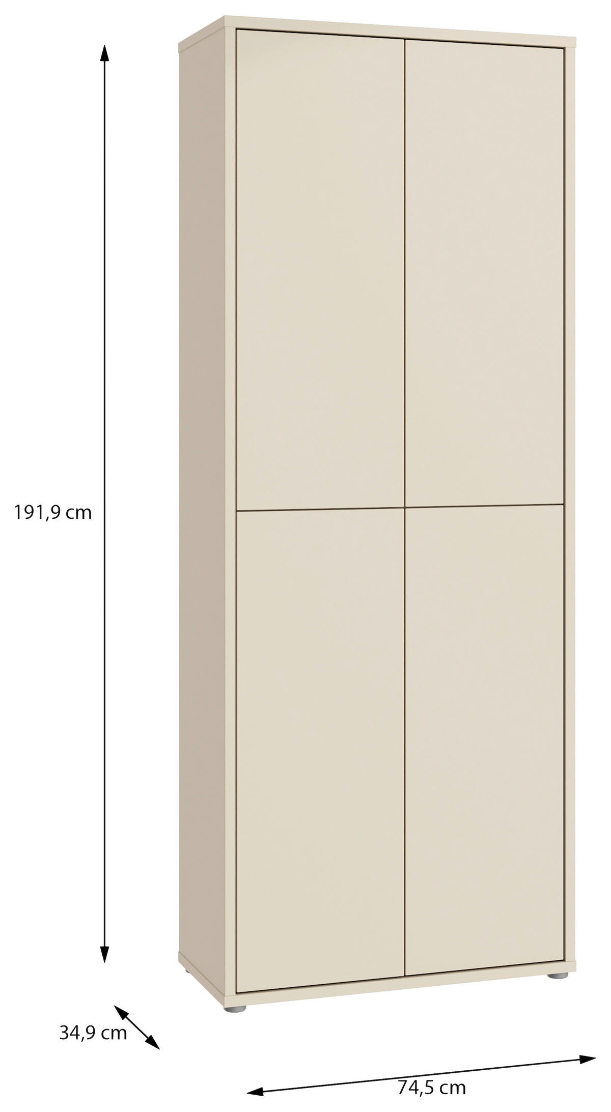 SCHUHSCHRANK Sandfarben  - Sandfarben/Grau, MODERN, Holzwerkstoff/Kunststoff (74,5/191,9/34,9cm) - Xora