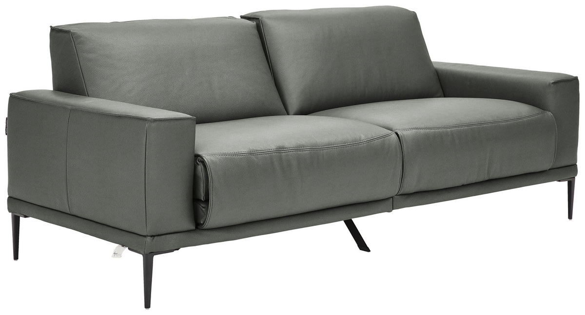 2,5-SITZER in Leder Grau  - Schwarz/Grau, Design, Leder/Metall (200/102/92cm) - Johann Jakob