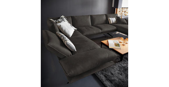 WOHNLANDSCHAFT in Echtleder Graubraun - Graubraun/Schwarz, Natur, Leder/Metall (217/359/155cm) - Dieter Knoll