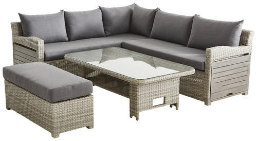 TERASOVÁ SEDACIA SÚPRAVA kov, plast, sklo, textil - sivá/tmavosivá, Modern, kov/textil (195/222cm) - Ambia Garden