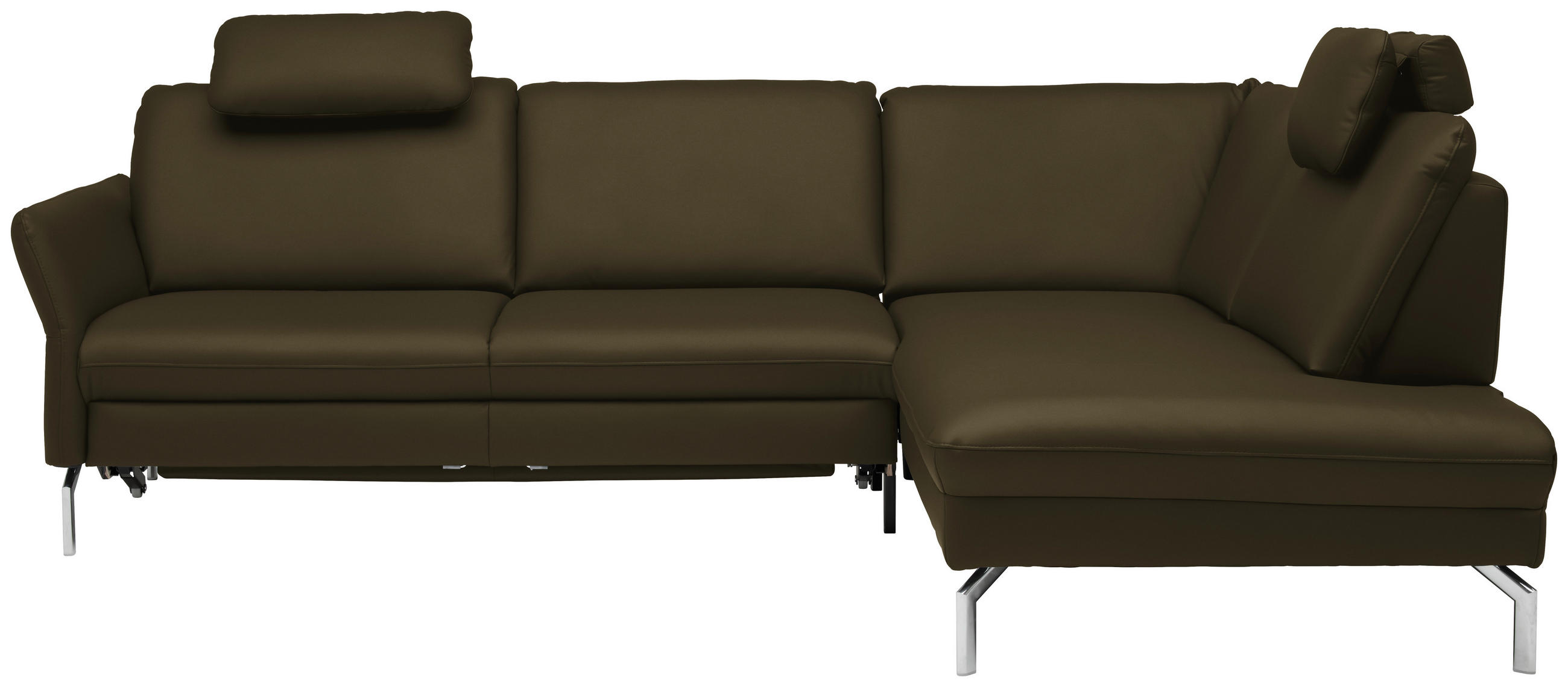 ECKSOFA in Echtleder Dunkelgrün  - Dunkelgrün/Alufarben, Konventionell, Leder/Metall (284/220cm) - Beldomo Premium
