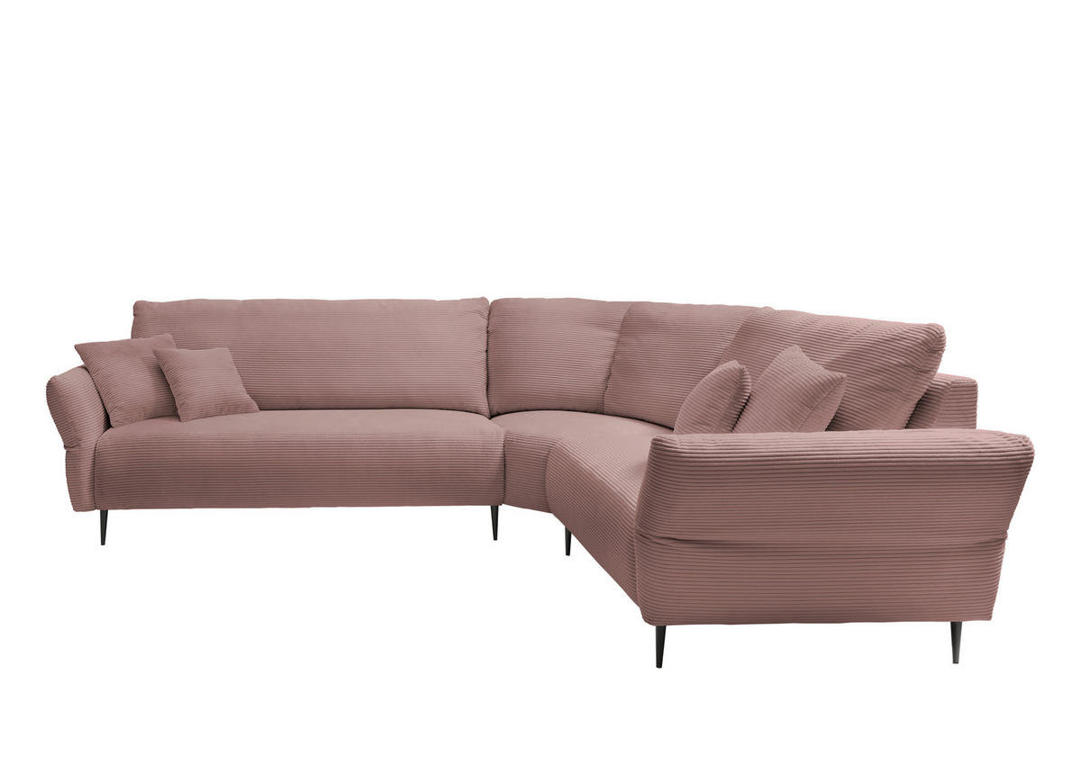 ECKSOFA in Cord Rosa  - Schwarz/Rosa, Design, Textil/Metall (294/256cm) - Livetastic