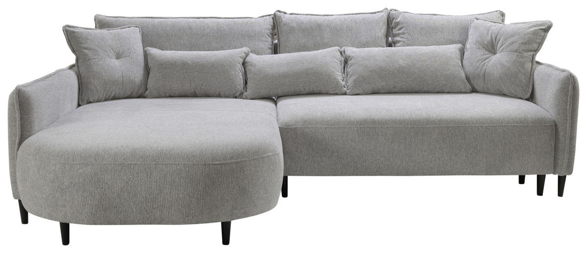 ECKSOFA in Chenille Hellgrau  - Hellgrau/Schwarz, Modern, Textil/Metall (200/285cm) - MID.YOU