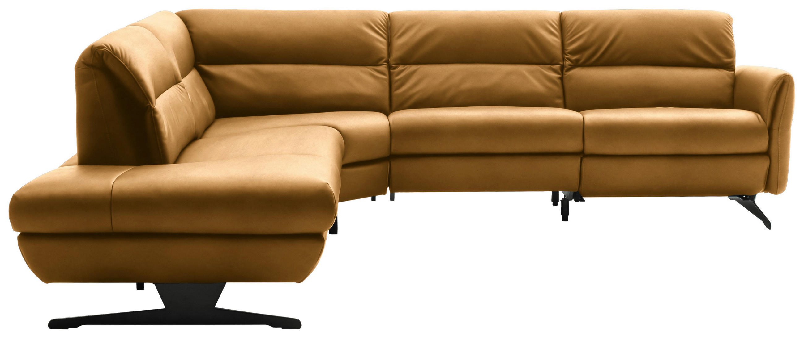 ECKSOFA Currygelb Echtleder  - Currygelb/Schwarz, Design, Leder/Metall (258/286cm) - Schöner Wohnen