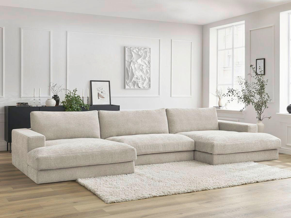 WOHNLANDSCHAFT LEONARD Beige Struktur  - Beige/Schwarz, MODERN, Kunststoff/Textil (159/404/159cm)