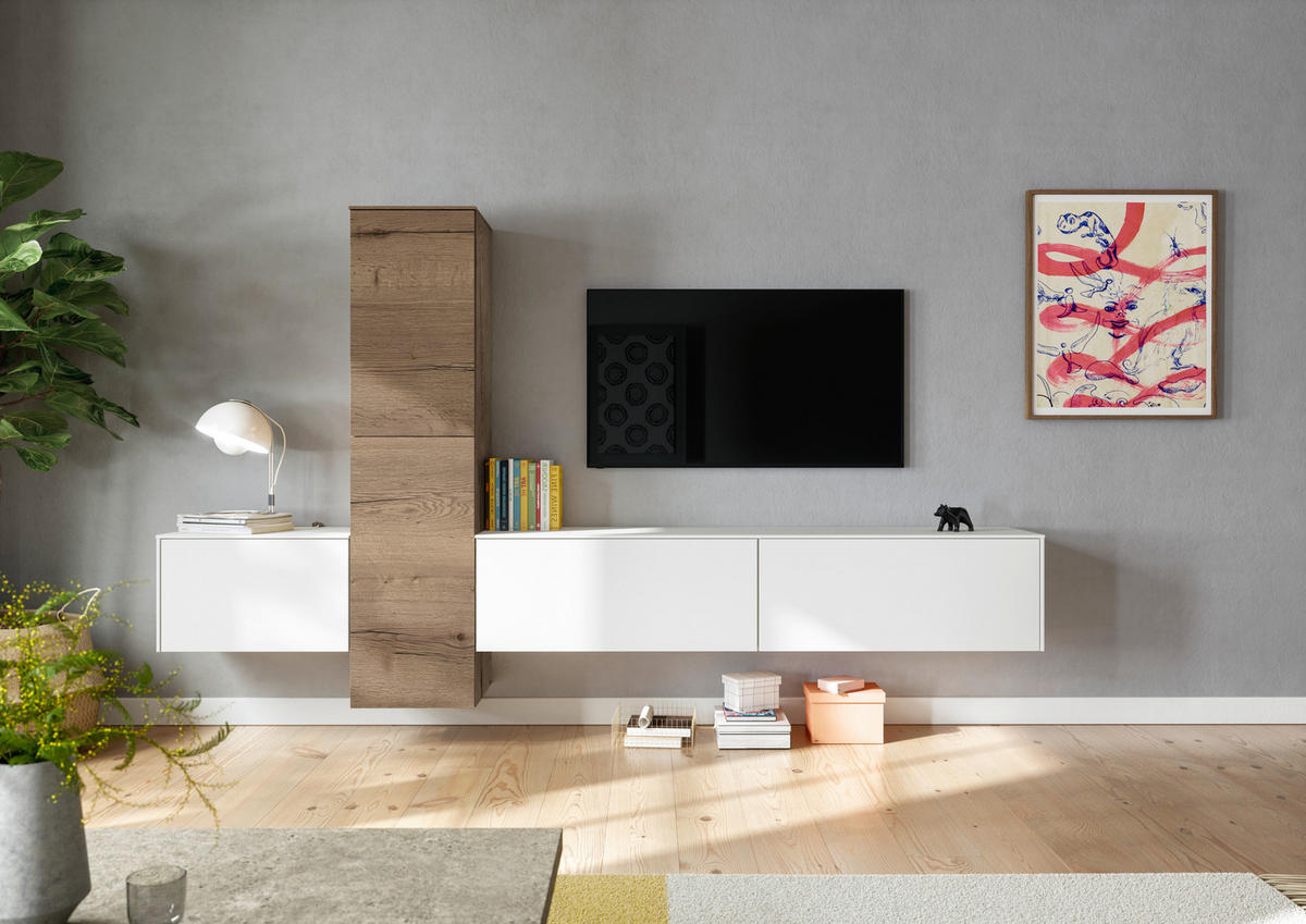 WOHNWAND  in Weiß, Eichefarben  282/160/37 cm  - Eichefarben/Weiß, Design, Holzwerkstoff (282/160/37cm) - Celina Home