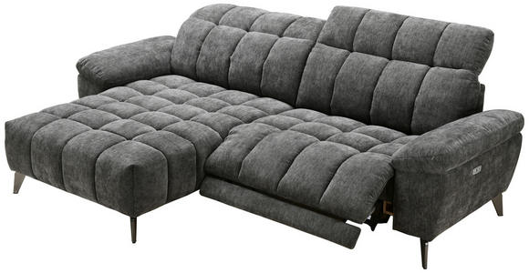 ECKSOFA inkl. Funktionen Dunkelgrau Chenille  - Dunkelgrau/Silberfarben, Design, Textil/Metall (105-178/266cm) - Xora