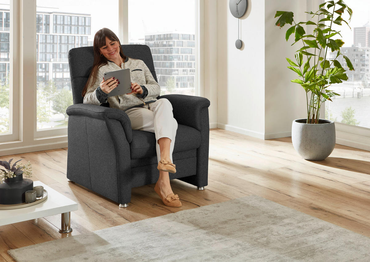 SESSEL in Flachgewebe Dunkelgrau  - Dunkelgrau/Alufarben, KONVENTIONELL, Textil/Metall (90/100/89cm) - Beldomo Comfort