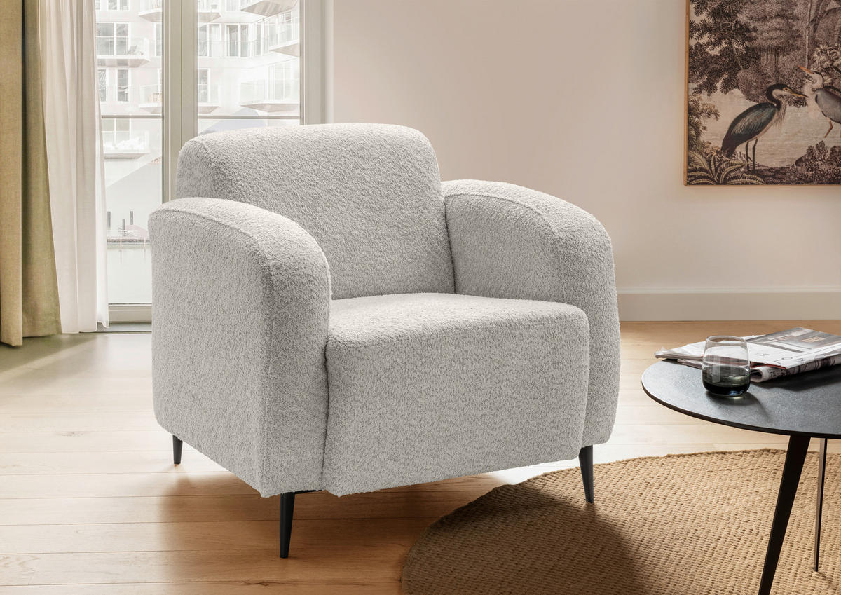 SESSEL in Bouclé Weiss  - Weiss/Schwarz, Modern, Textil/Metall (85/76/90cm) - Livetastic