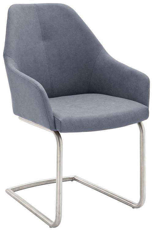 ARMLEHNSTUHL  in Edelstahl Lederlook  - Blau/Edelstahlfarben, Design, Textil/Metall (55/88/62cm) - Novel
