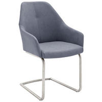 ARMLEHNSTUHL  in Edelstahl Lederlook  - Blau/Edelstahlfarben, Design, Textil/Metall (55/88/62cm) - Novel