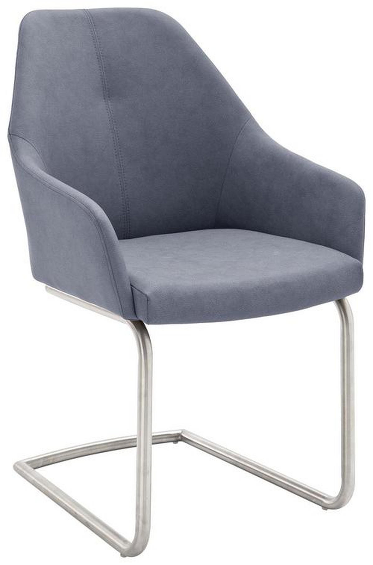 ARMLEHNSTUHL  in Edelstahl Lederlook  - Blau/Edelstahlfarben, Design, Textil/Metall (55/88/62cm) - Novel
