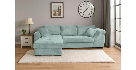 ECKSOFA Salbeigrün Cord Zierkissen, Rückenkissen, Bettkasten, Schlaffunktion, Rücken echt, Liegefläche im Originalstoff  - Salbeigrün/Schwarz, KONVENTIONELL, Textil/Metall (168/258cm) - Carryhome