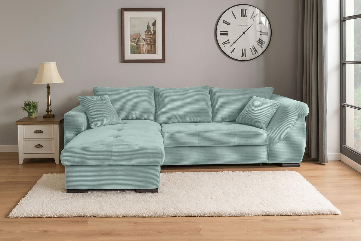 ECKSOFA in Cord Salbeigrün  - Salbeigrün/Schwarz, KONVENTIONELL, Textil/Metall (168/258cm) - Carryhome