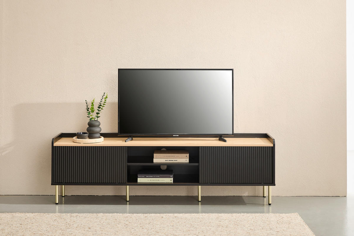 LOWBOARD SNOW 180/54/40 cm  Beimöbel erhältlich, stehend  - Eichefarben/Schwarz, Design, Holzwerkstoff/Metall (180/54/40cm) - Milino