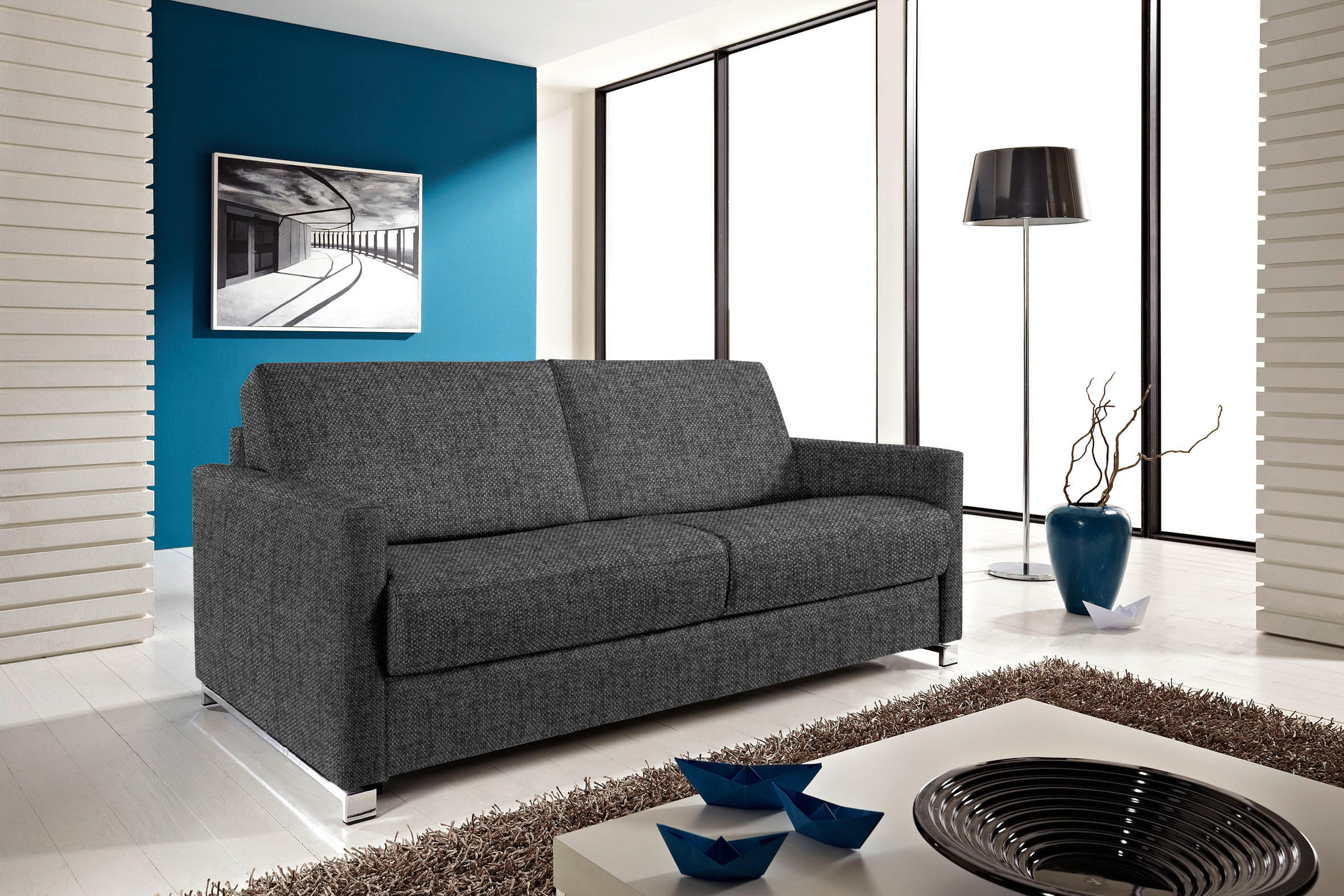 SCHLAFSOFA in Textil Graubraun  - Chromfarben/Graubraun, Design, Textil/Metall (185/84/100cm) - Bali