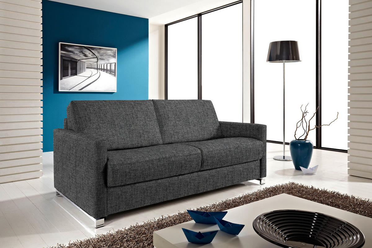 SCHLAFSOFA in Textil Graubraun  - Chromfarben/Graubraun, Design, Textil/Metall (185/84/100cm) - Bali