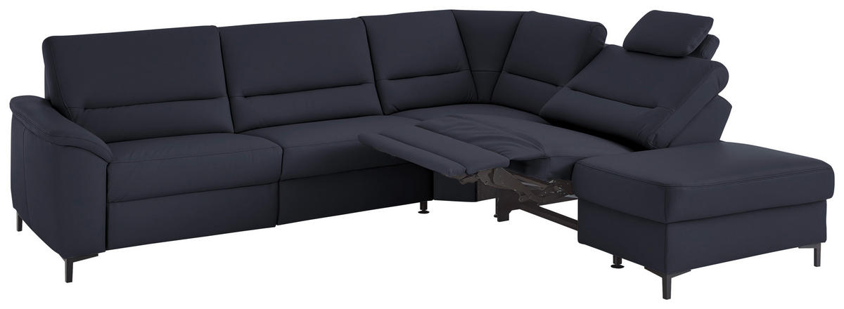 ECKSOFA Echtleder Dunkelblau  - Schwarz/Dunkelblau, Konventionell, Leder/Metall (290/249cm) - Beldomo Premium