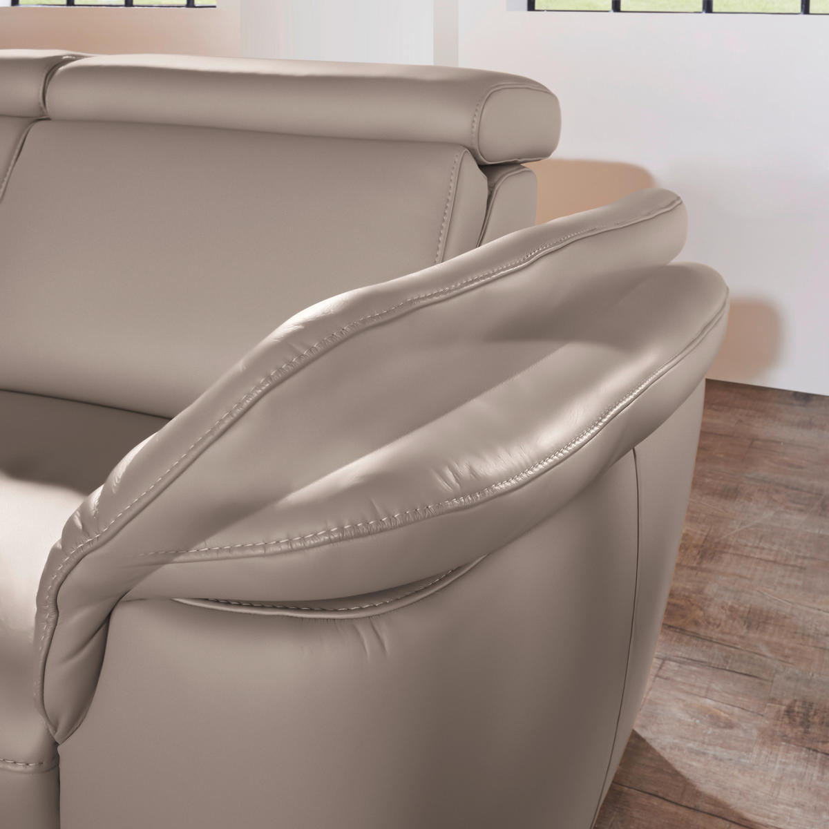ECKSOFA in Echtleder Fango  - Fango/Alufarben, Design, Leder/Metall (239/271cm) - Cantus