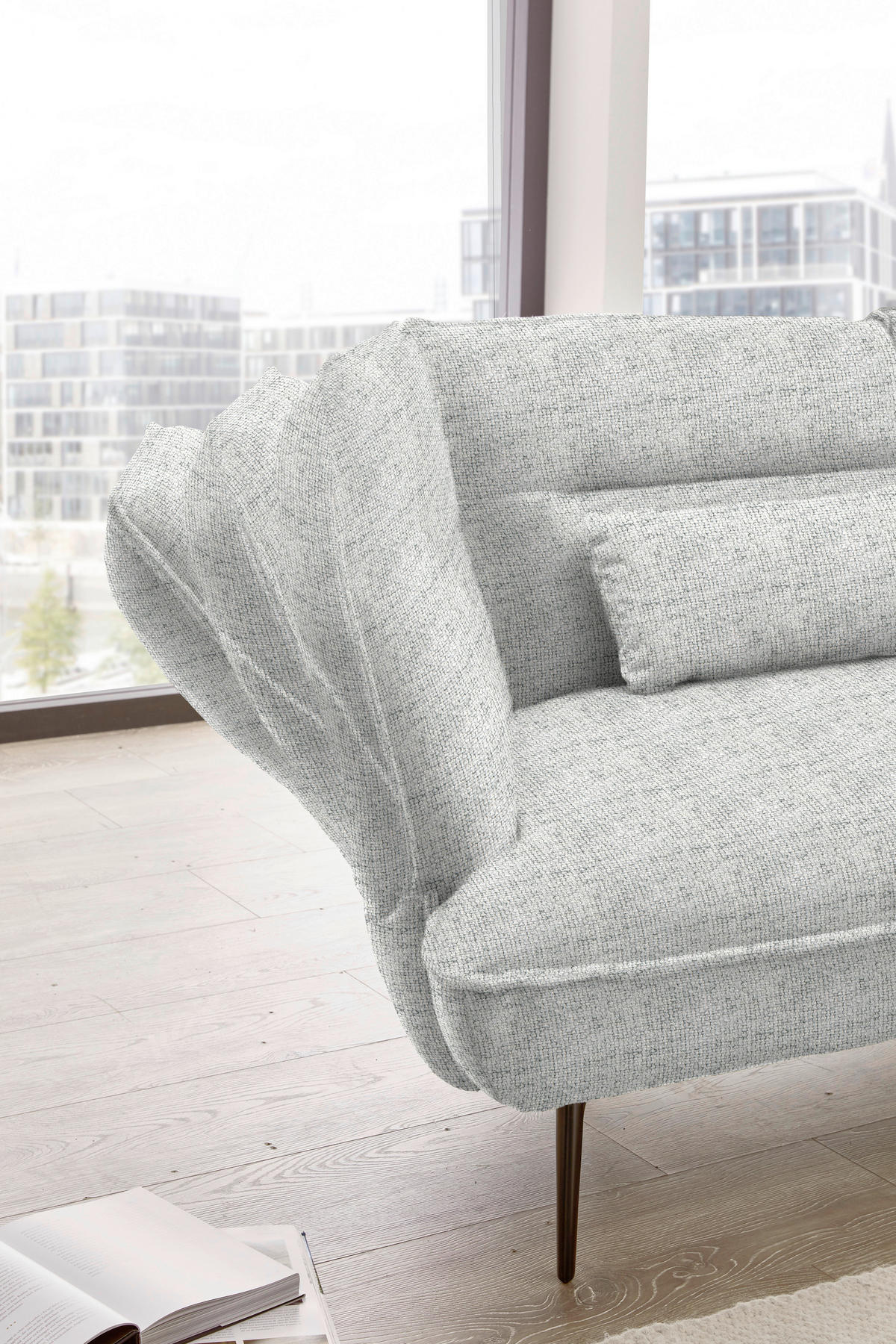 ECKSOFA in Flachgewebe Hellgrau  - Hellgrau/Schwarz, Design, Textil/Metall (339/153cm) - Moderano