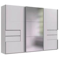 SCHWEBETÜRENSCHRANK 3-türig Weiß  - Alufarben/Weiß, Design, Glas/Holzwerkstoff (300/216/65cm) - Stylife