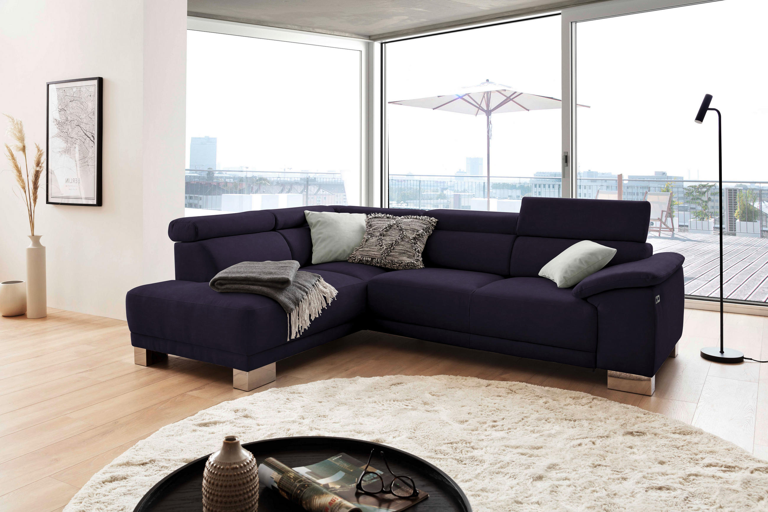 ECKSOFA in Mikrofaser Schwarz  - Chromfarben/Schwarz, Design, Holz/Textil (205/270cm) - Pure Home Lifestyle