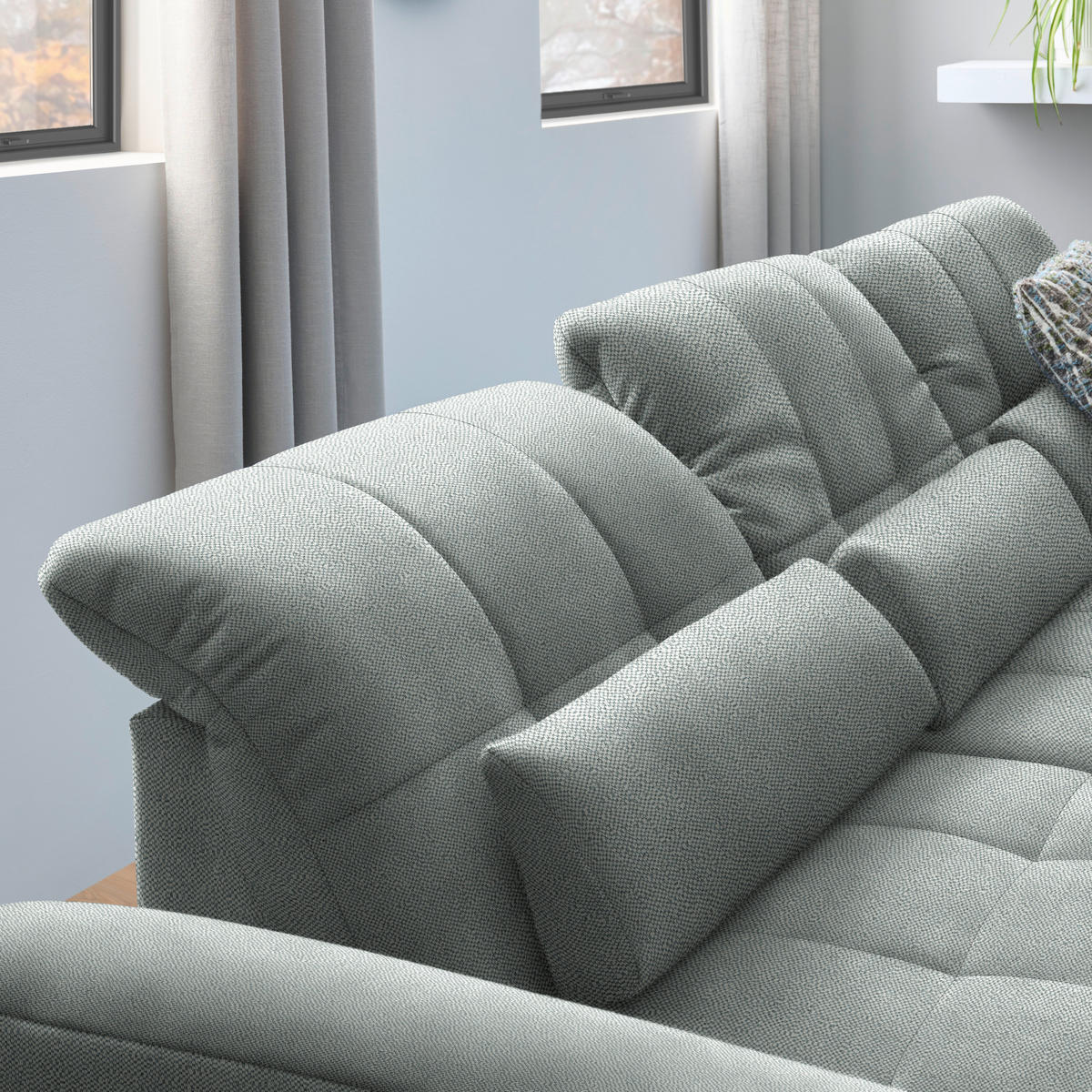 ECKSOFA  in Flachgewebe Mintgrau  341/204 cm  - Mintgrau/Schwarz, Design, Textil/Metall (341/204cm) - Xora