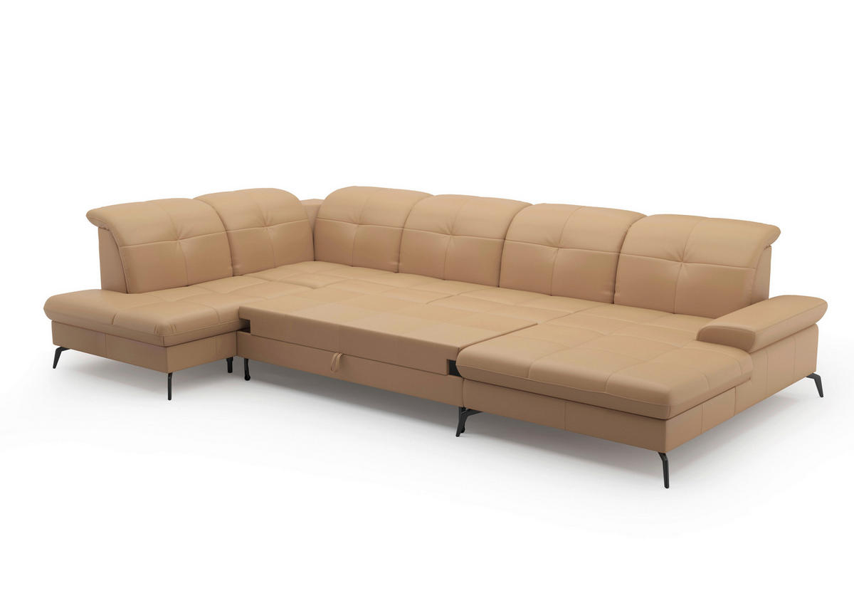 WOHNLANDSCHAFT in Echtleder Cappuccino  - Schwarz/Cappuccino, Konventionell, Leder/Metall (231/357/185cm) - Sit & More