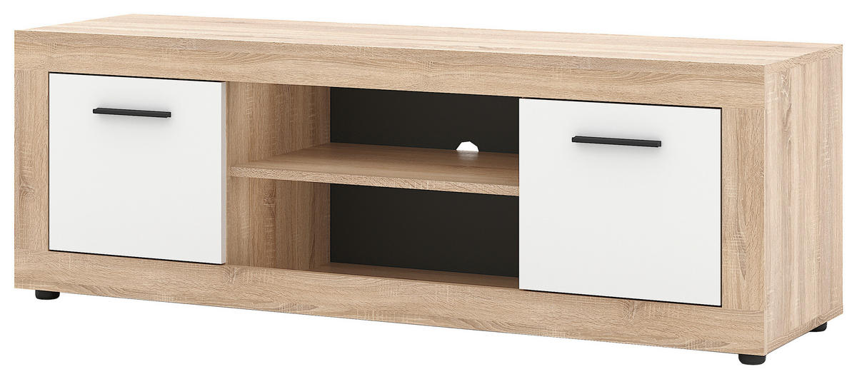 KOMODA - NISKA   140/48/40 cm   bijela, hrast Sonoma   - bijela/crna, Design, drvni materijal/plastika (140/48/40cm) - MID.YOU