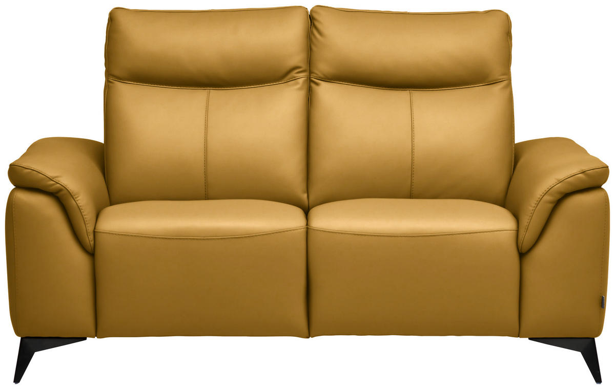 2-SITZER-SOFA  in Echtleder Currygelb   - Currygelb/Schwarz, Design, Leder/Metall (176/105/98cm) - Belluti