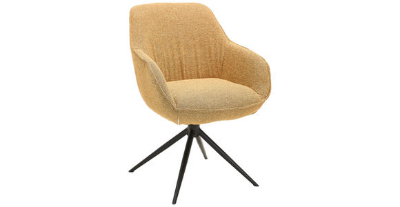 ARMLEHNSTUHL  Sitzfläche 360° drehbar, automatische Rückholfunktion Leinenoptik  - Schwarz/Orange, Design, Textil/Metall (64/84/61cm) - Novel