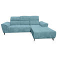 ECKSOFA Türkis Cord Sitzvorzug, Kopfteilverstellung, Rücken echt  - Türkis/Schwarz, KONVENTIONELL, Textil/Metall (290/196cm) - Carryhome