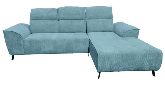 ECKSOFA Türkis Cord Sitzvorzug, Kopfteilverstellung, Rücken echt  - Türkis/Schwarz, KONVENTIONELL, Textil/Metall (290/196cm) - Carryhome