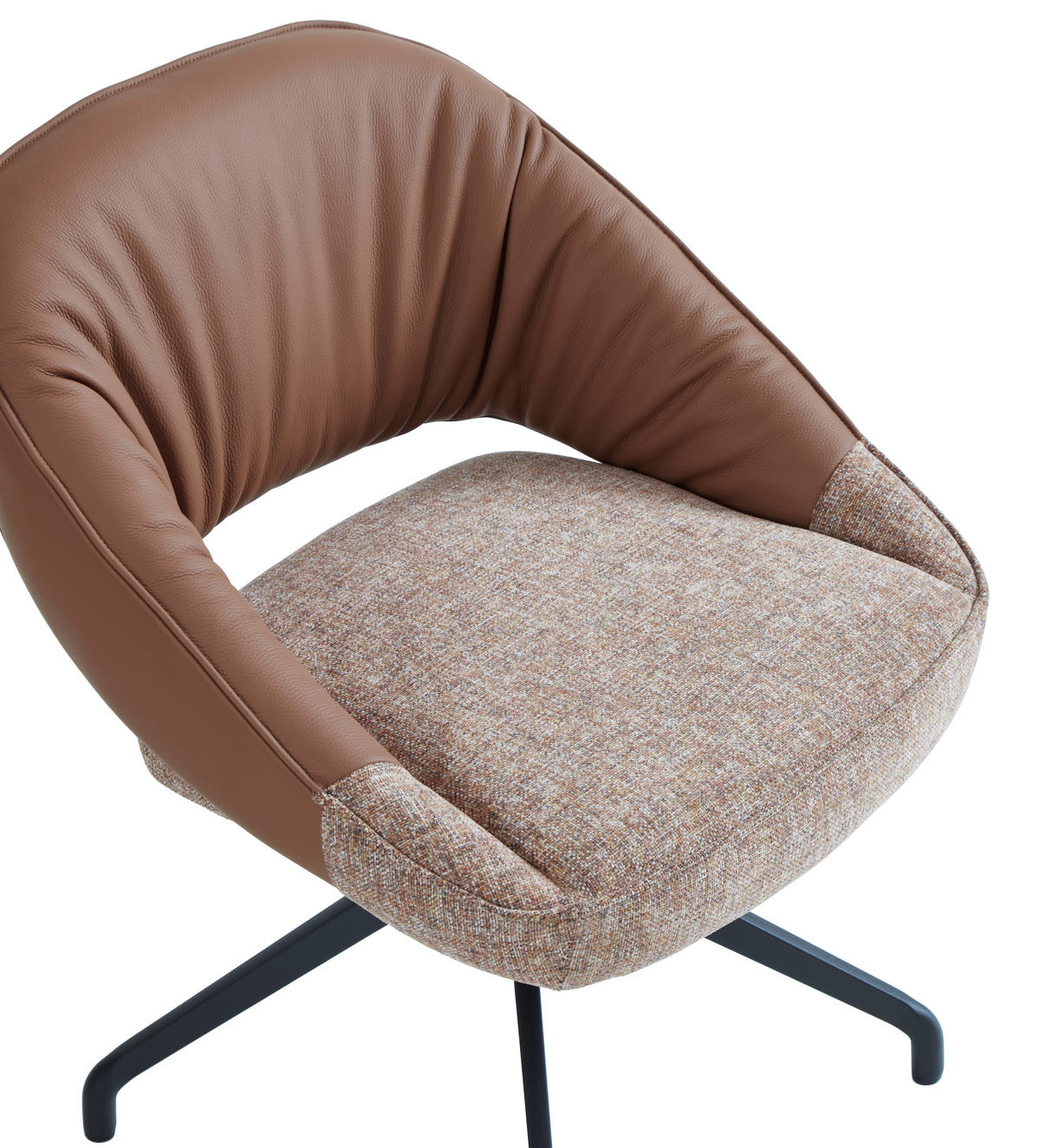 ARMLEHNSTUHL  Sitzfläche 360° drehbar, automatische Rückholfunktion Leinenoptik Echtleder  Schwarz, Cognac  - Cognac/Schwarz, Design, Leder/Textil (60/81/63.5cm) - Dieter Knoll