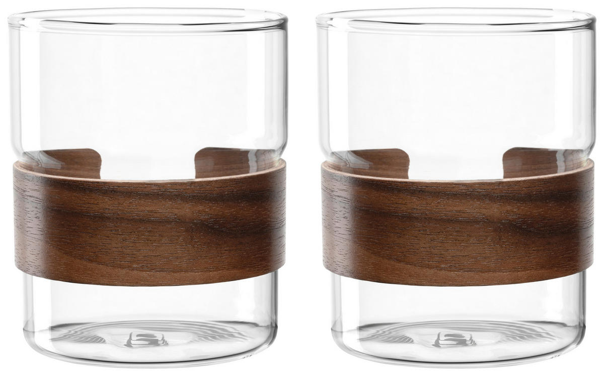 TEÁSPOHÁR 2 részes 430 ml     - barna/átlátszó, Design, Üveg/fa (8,3/10/8,3cm) - Leonardo