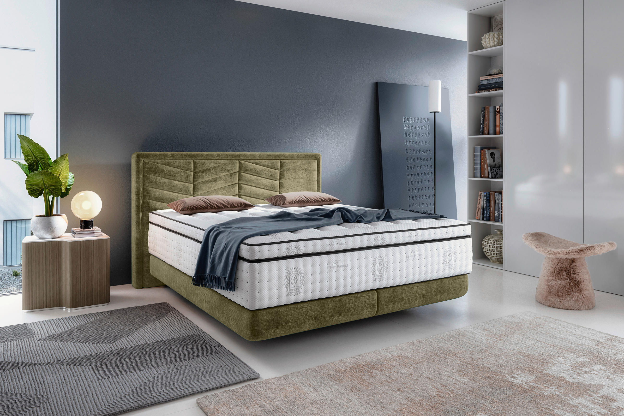 BOXSPRINGBETT 180/200 cm  in Olivgrün  - Schwarz/Olivgrün, KONVENTIONELL, Kunststoff/Textil (180/200cm) - Carryhome