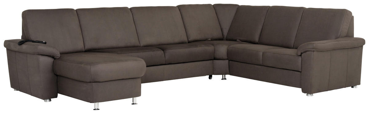 WOHNLANDSCHAFT in Flachgewebe Dunkelbraun  - Chromfarben/Dunkelbraun, Konventionell, Textil/Metall (163/330/240cm) - Beldomo System