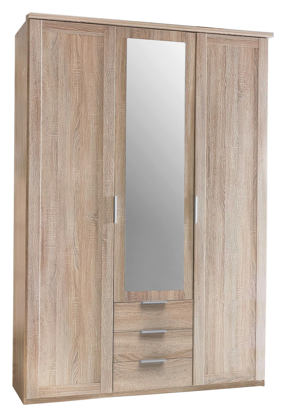 DREHTÜRENSCHRANK 135/210,5/58,5 cm 3-türig Eichefarben  - Eichefarben/Silberfarben, KONVENTIONELL, Glas/Holzwerkstoff (135/210,5/58,5cm) - MID.YOU
