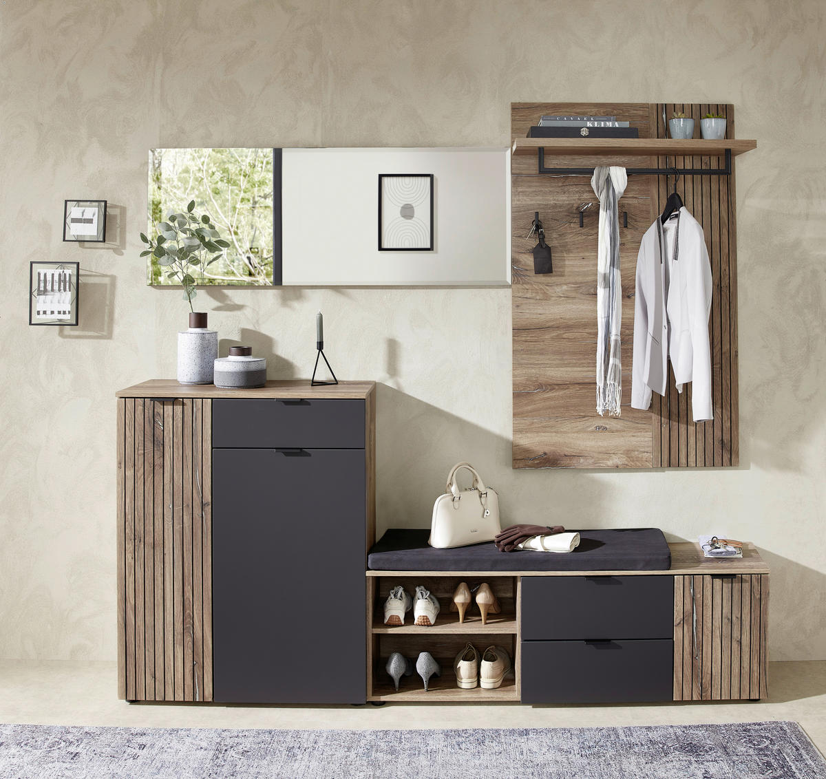 OMARA ZA ČEVLJE siva, barve hrasta - srebrne barve/siva, Moderno, kovina/umetna masa (82/103/38cm) - MID.YOU