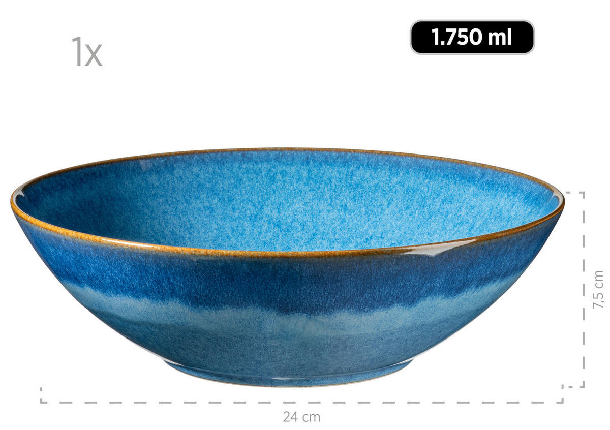 SALATSET  Ossia 7-teilig  - Blau, Basics, Keramik (35,5/36,5/31,5cm) - Mäser