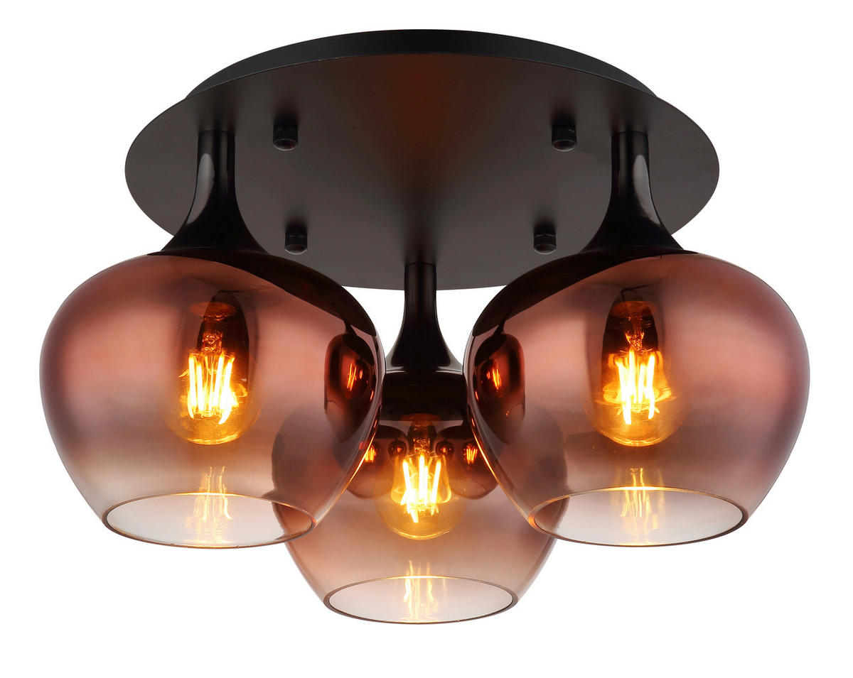 DECKENLEUCHTE  45/25,5 cm    - Schwarz/Kupferfarben, Design, Glas/Metall (45/25,5cm) - Collet's Monde